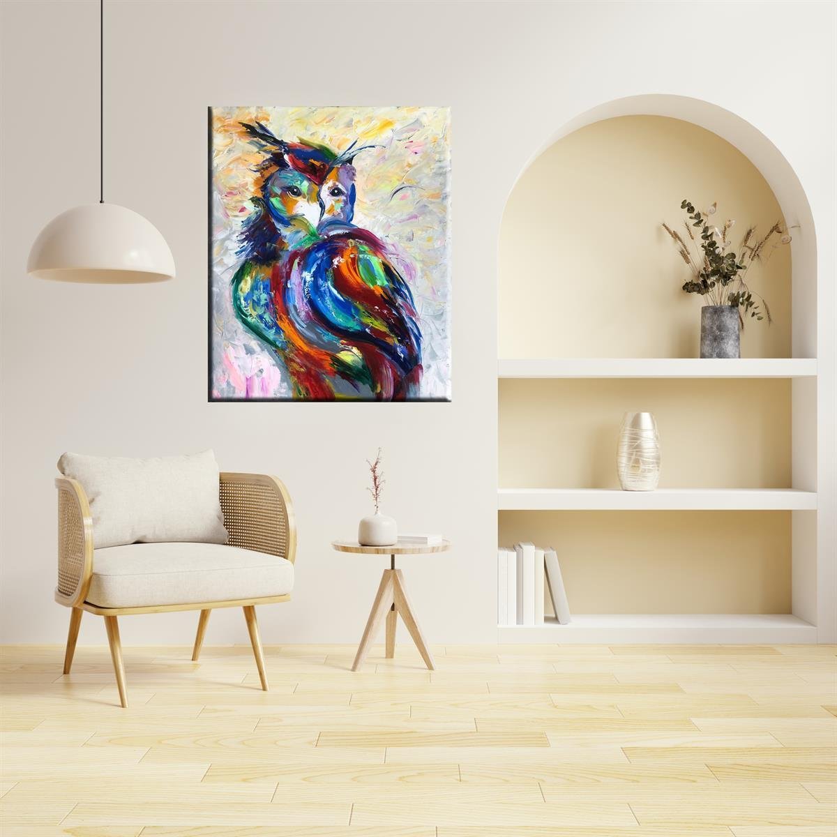 MODERN SİPARİŞ YAĞLI BOYA TABLOLARRenkli Baykuş  | Yağlı Boya Tablo | kozaart galeri