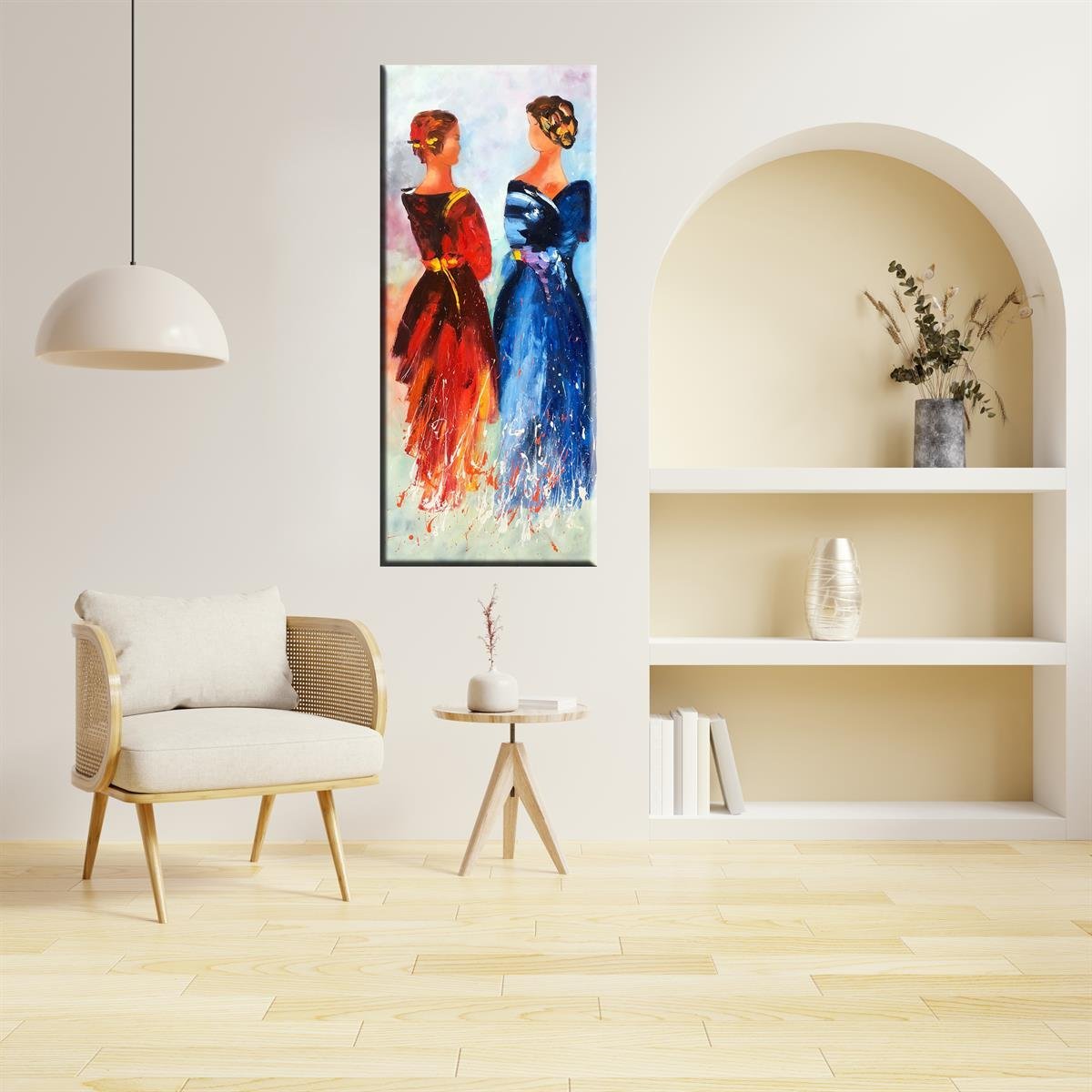 MODERN SİPARİŞ YAĞLI BOYA TABLOLARSohbet eden elbiseli iki kadın  | Yağlı Boya Tablo | kozaart galeri