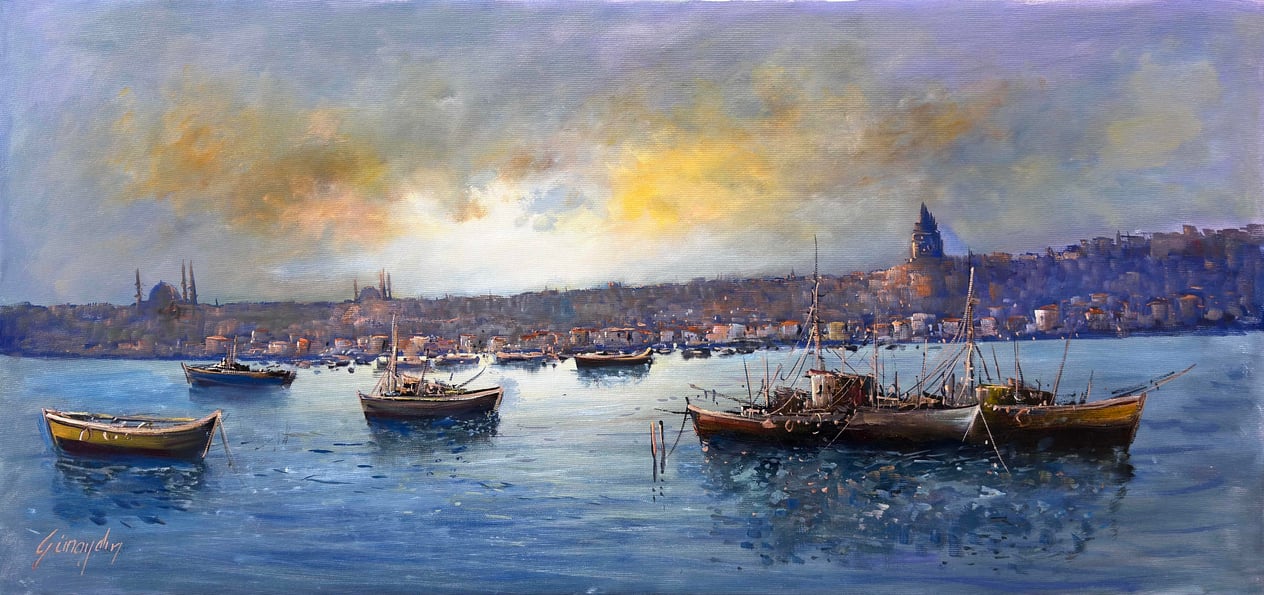 Sandallar ve Galata | Yağlı Boya Tablo