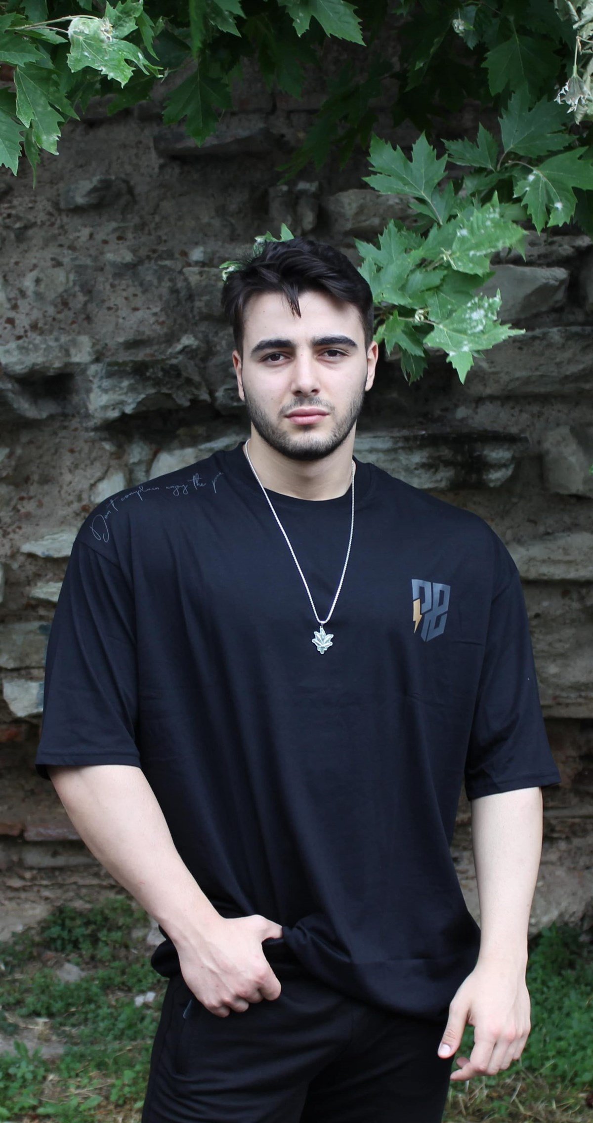 Fast Effect Omuz Göğüs Baskılı Siyah Oversize T-shirt