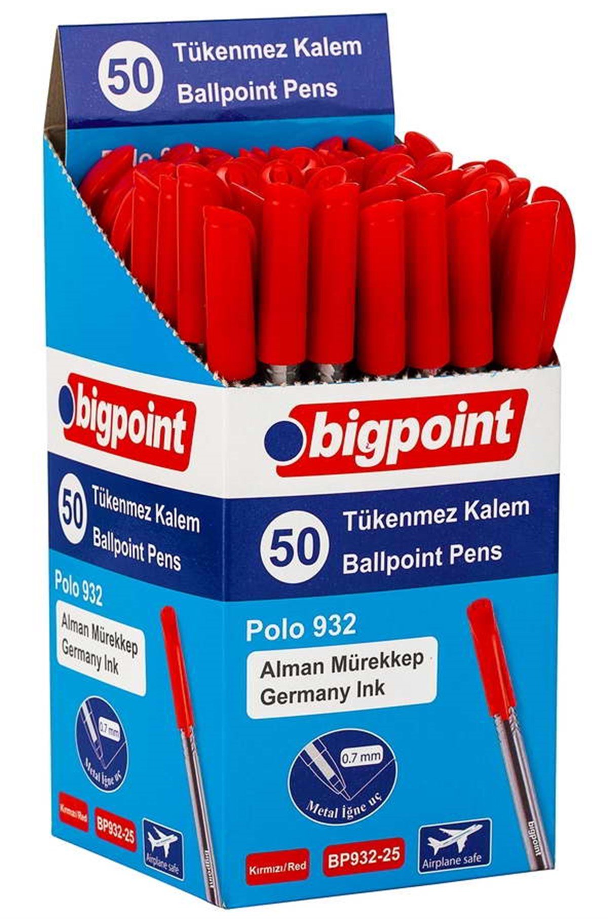 Bigpoint BP932-25 Tükenmez Kalem Polo 0.7mm Kırmızı 50 Li Paket