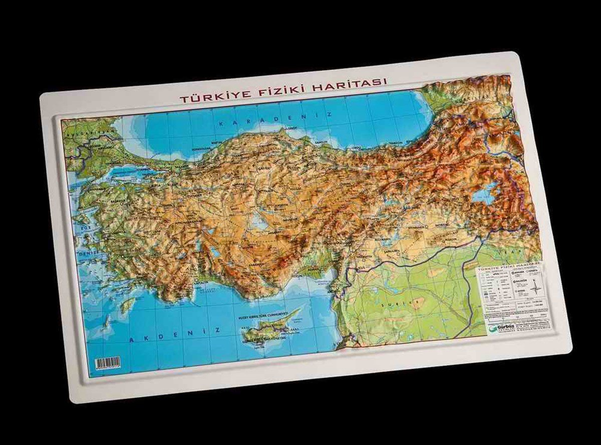 Gürbüz 25011 Kabartmali Türkiye Fiziki Harita 35Cmx50Cm   