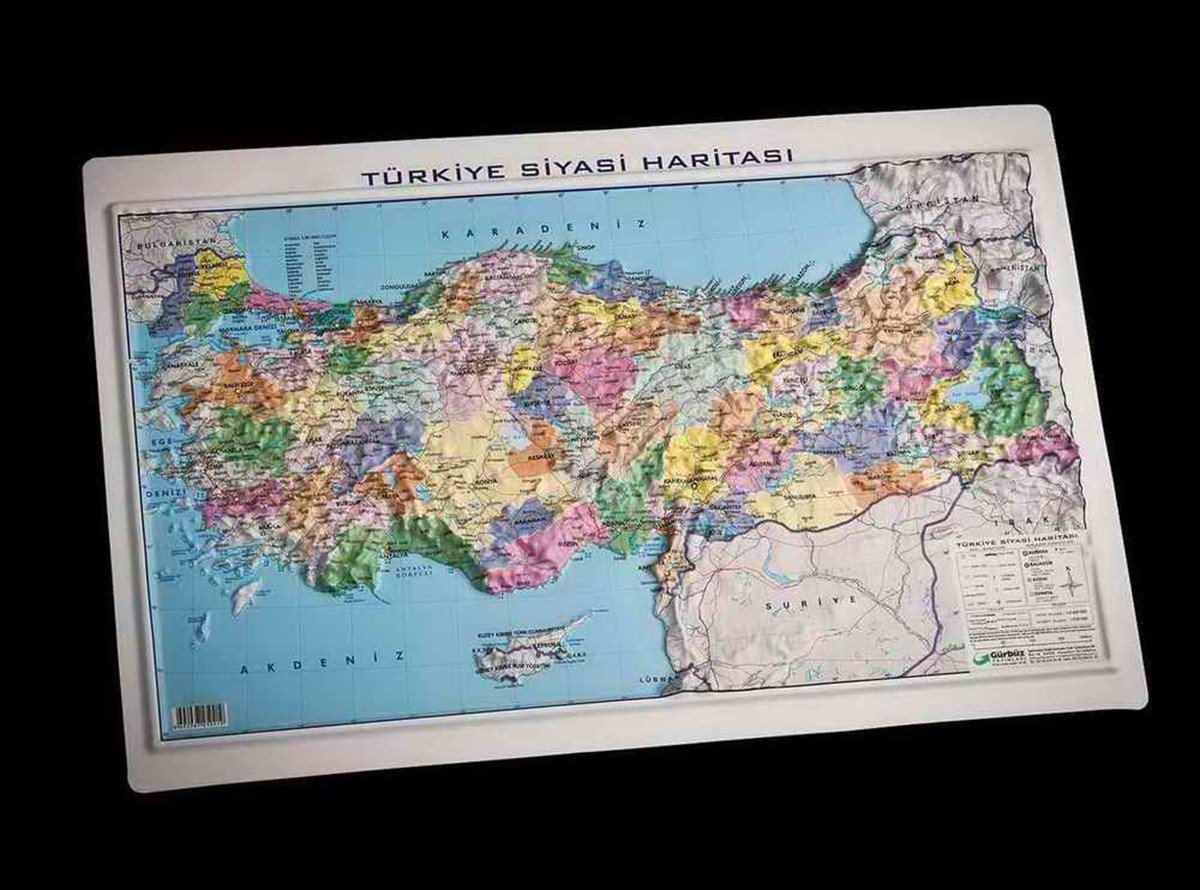 Gürbüz 25021 Kabartmali Türkiye Siyasi Harita 35Cmx50Cm  
