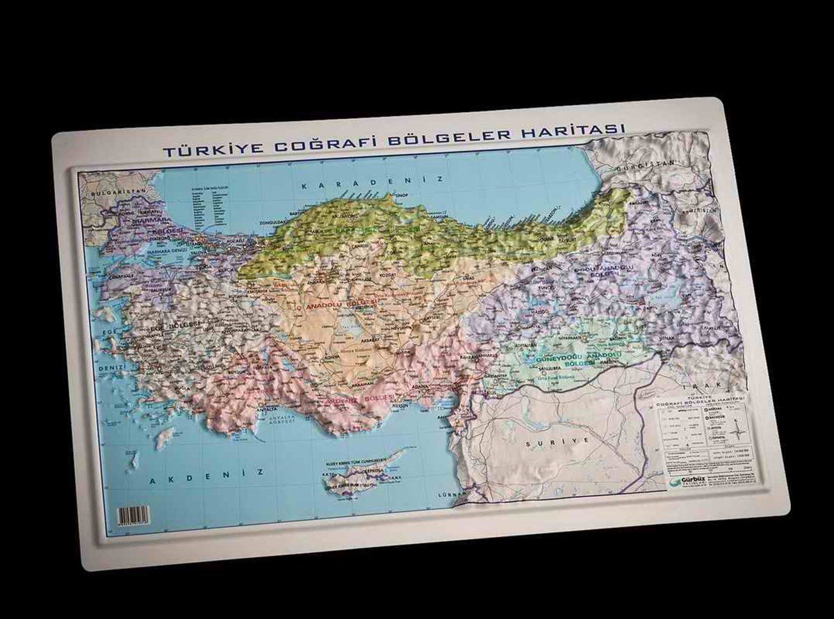 Gürbüz 25031 Kabartmali Türkiye Bölgeler Harita 35Cmx50Cm   