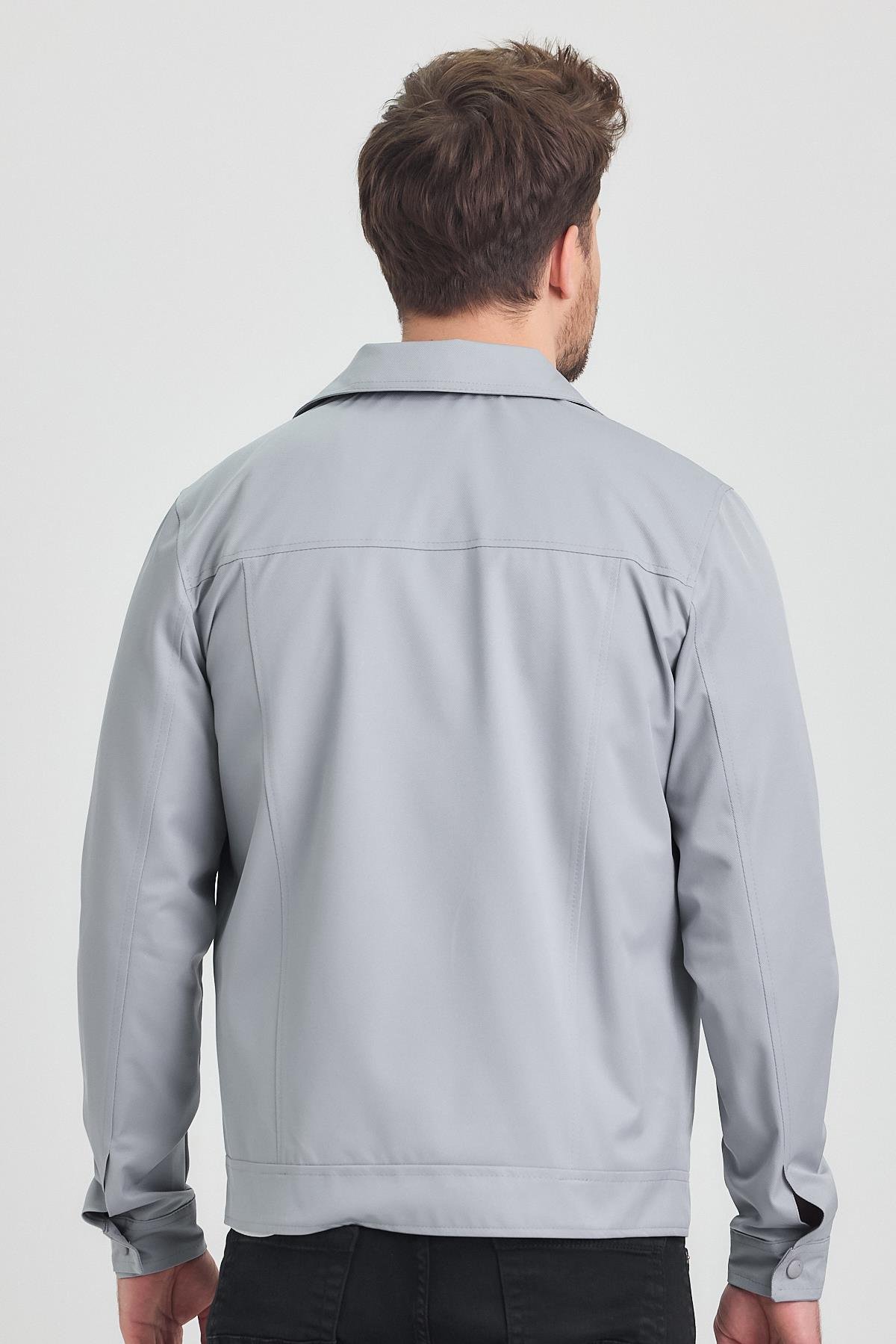 Gri Erkek Pamuk Polyester Karışımlı Su Ve Rüzgar Geçirmez Mevsimlik&Yazlık Mont