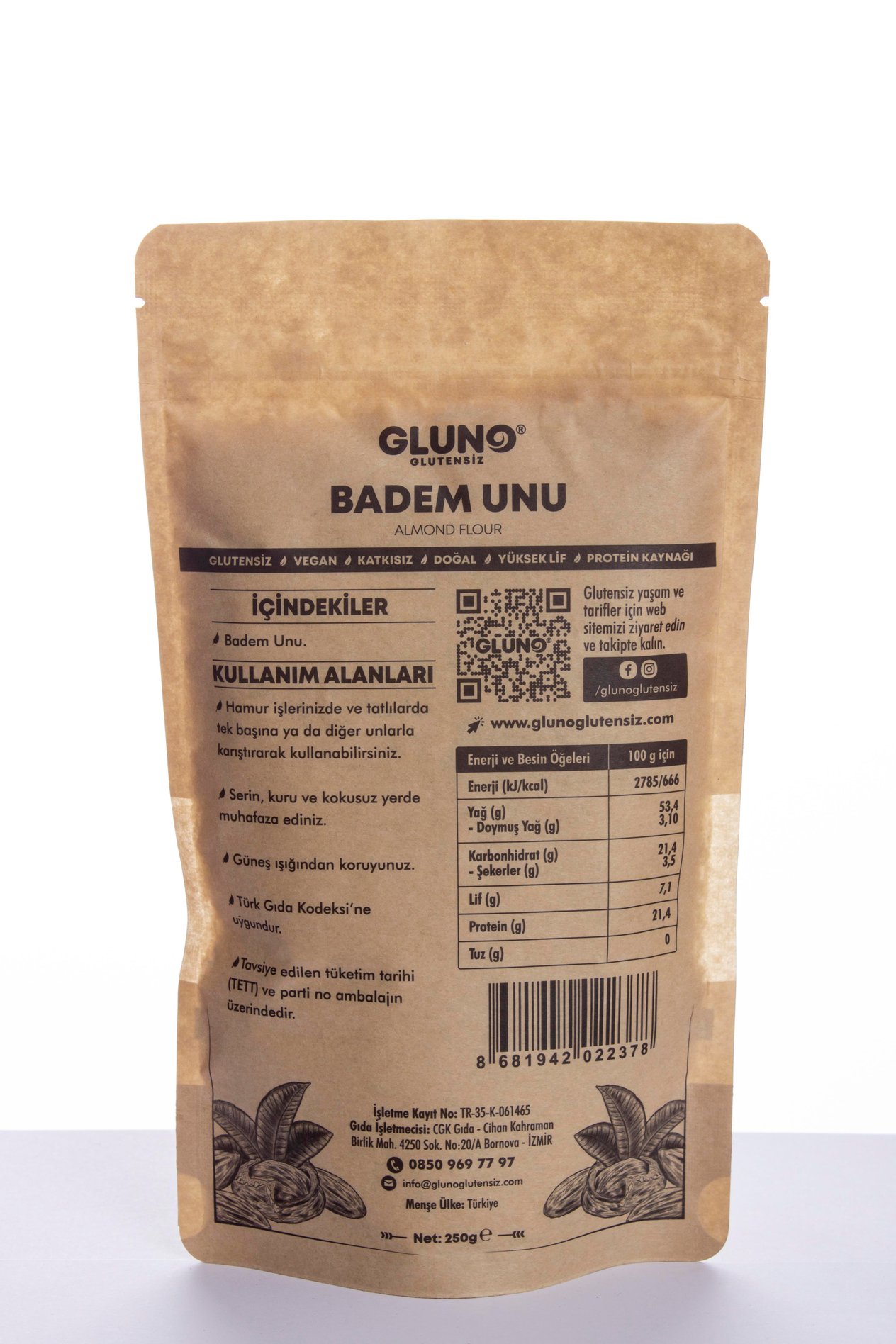 Gluno Glutensiz Badem Unu 250gr
