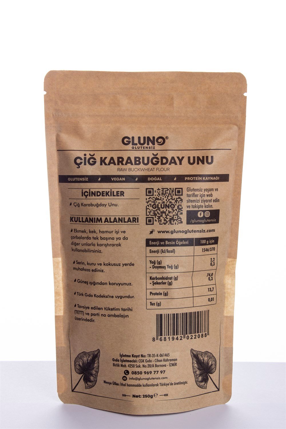 Gluno Glutensiz Çiğ Karabuğday Unu 250 gr