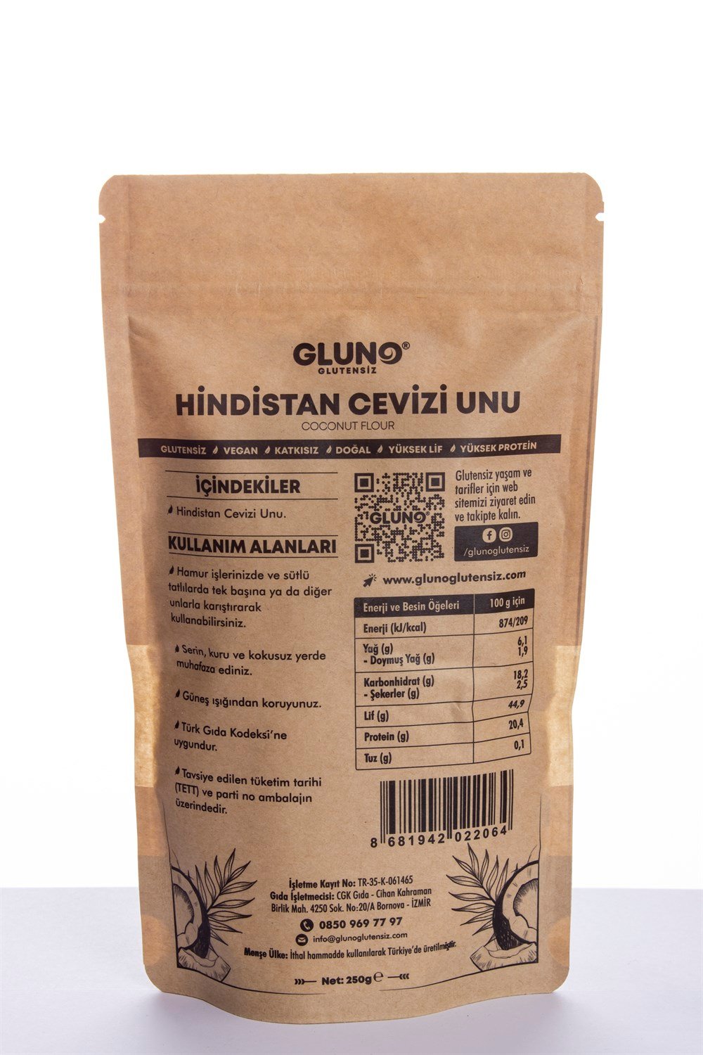 Gluno Glutensiz Hindistan Cevizi Unu 250 gr