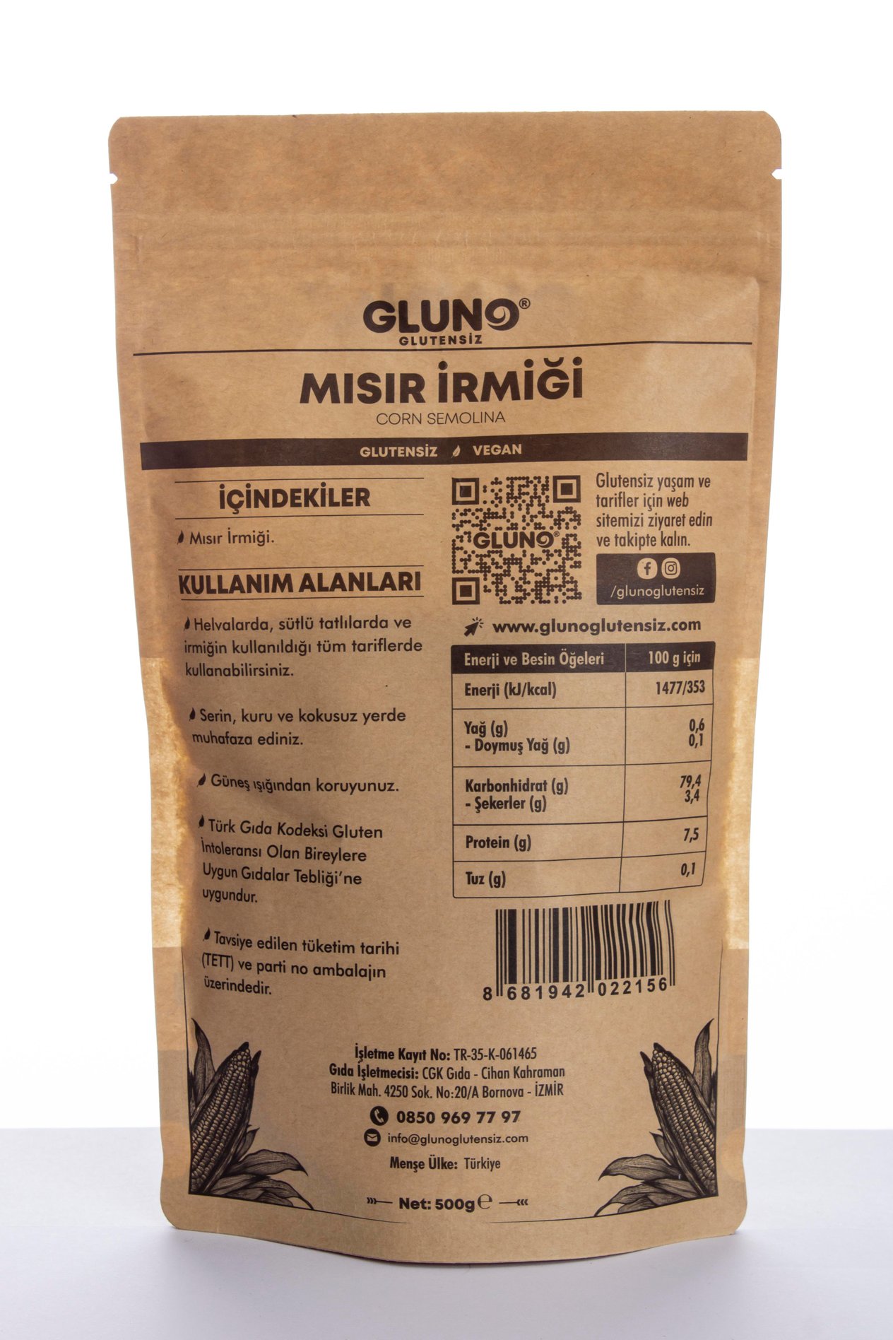 Gluno Glutensiz Mısır İrmiği 500 gr