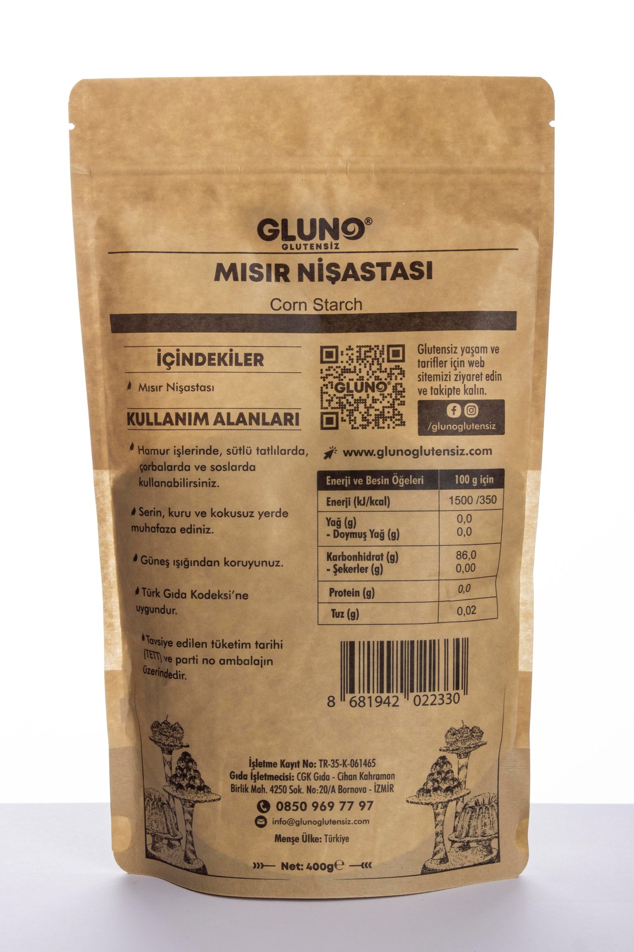 Gluno Glutensiz Mısır Nişastası 400g