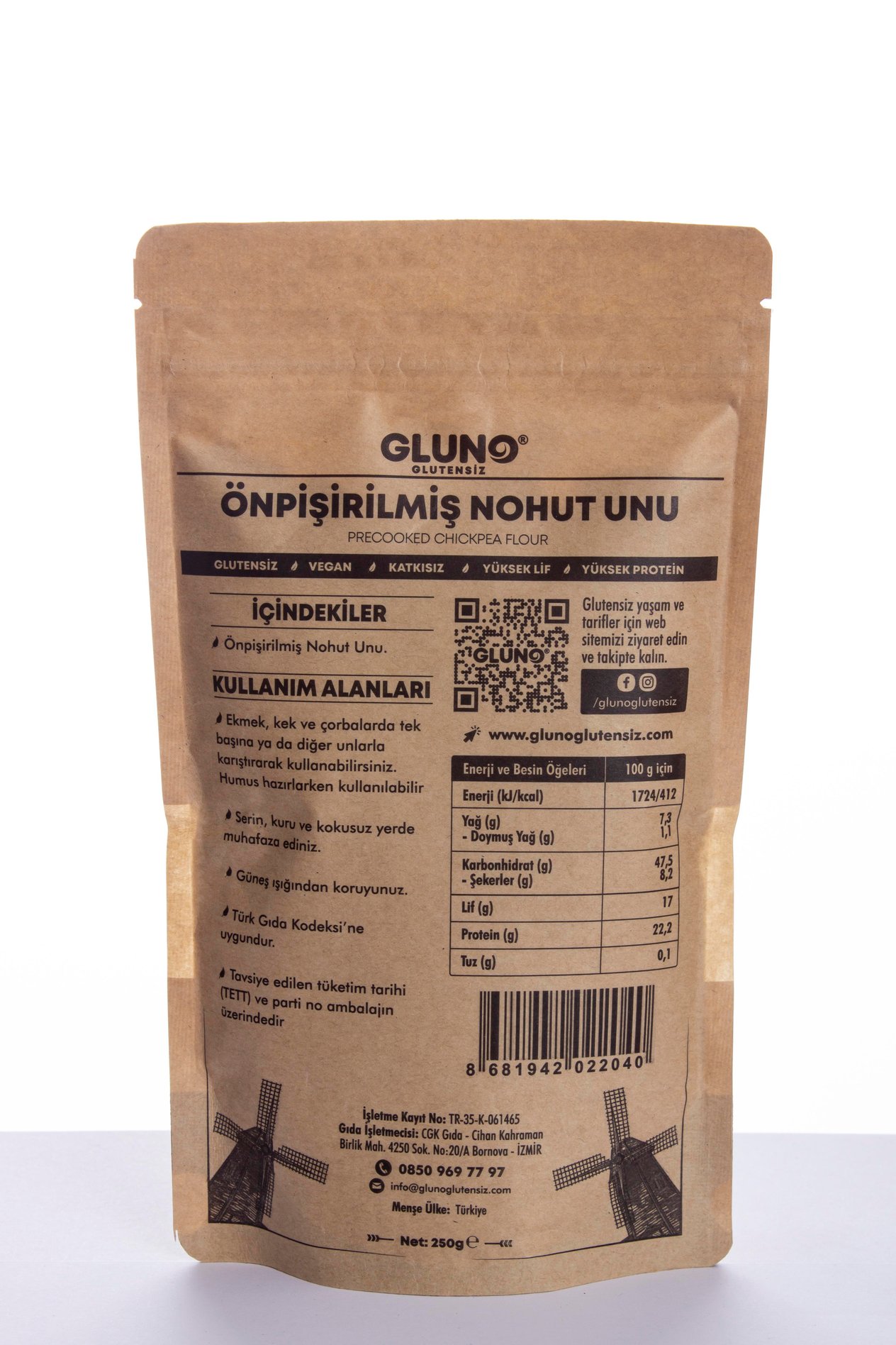 Gluno Glutensiz Önpişirilmiş Nohut Unu 250 gr