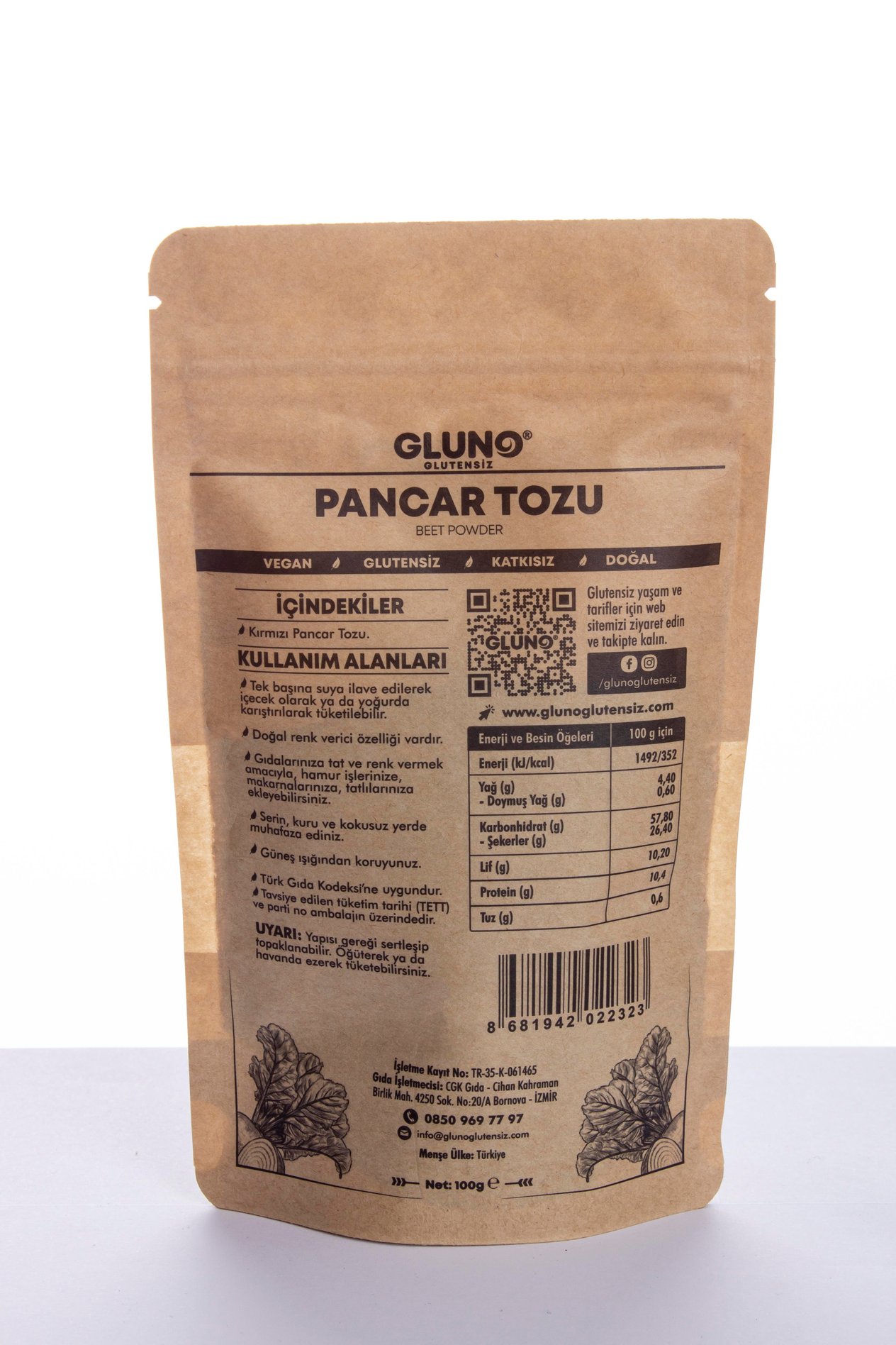 Gluno Glutensiz Pancar Tozu 100g