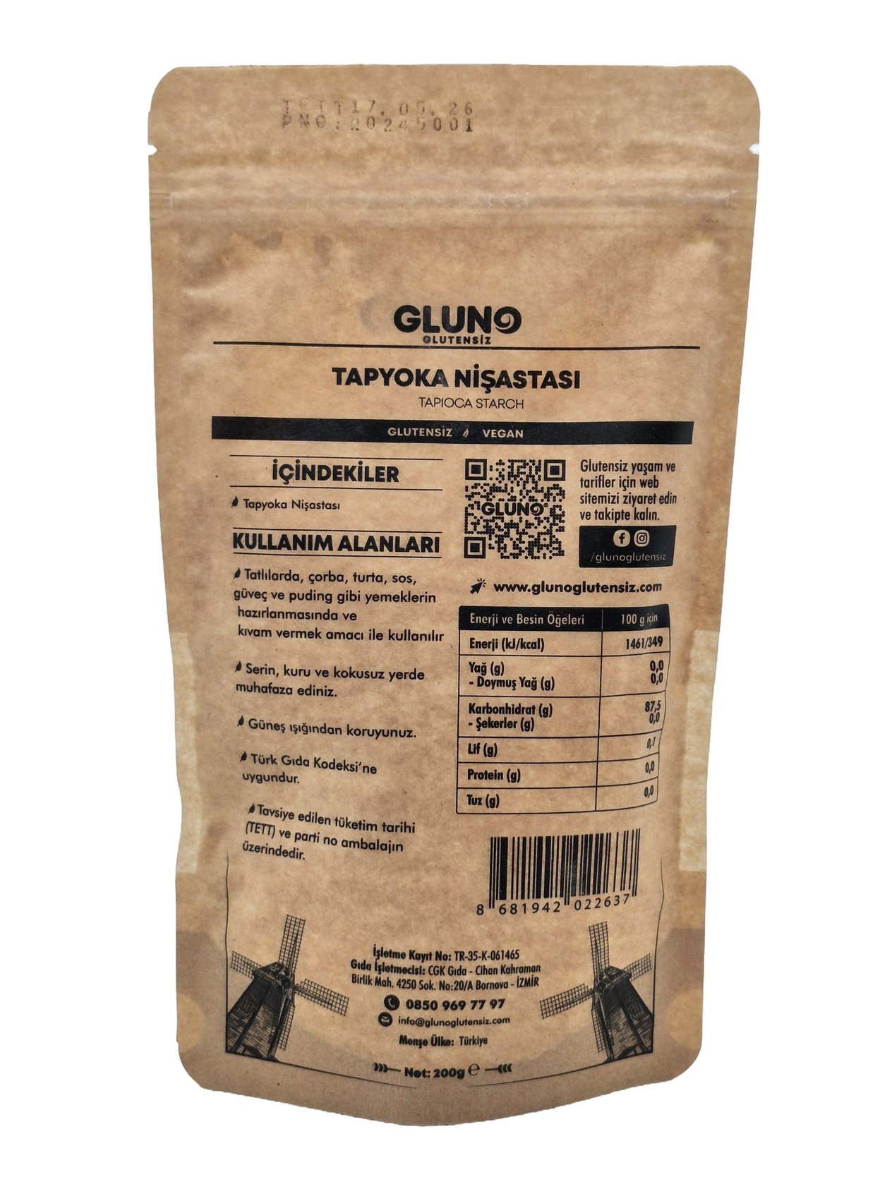 Gluno Glutensiz Tapyoka Nişastası 200g