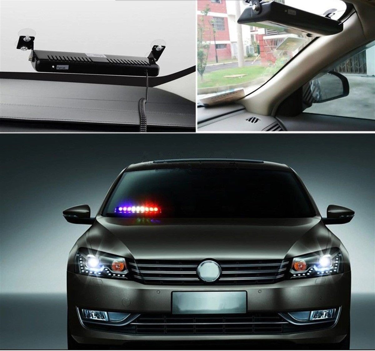 12V Çakmaklık Girişli Cam Içi Vantuzlu Polis Çakar Ledi Kırmızı Mavi Kırmızı 12 Ledli