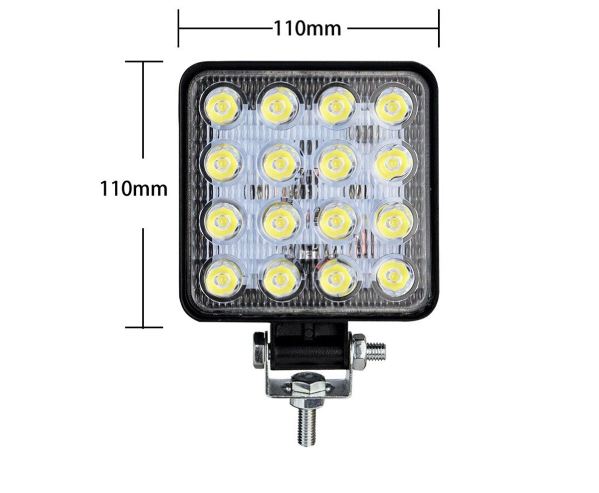 16 LED Kare Çalışma Lambası 110x110mm Off Road Traktör Tekne