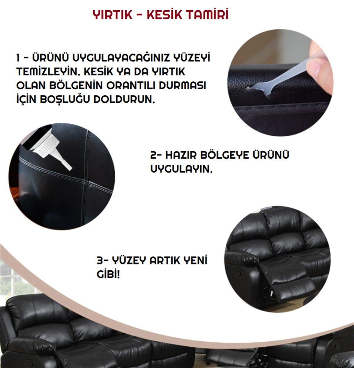 20ML Deri Tamir Bakım Onarım Jeli Koltuk Çatlak Yırtık Oyuk Jeli