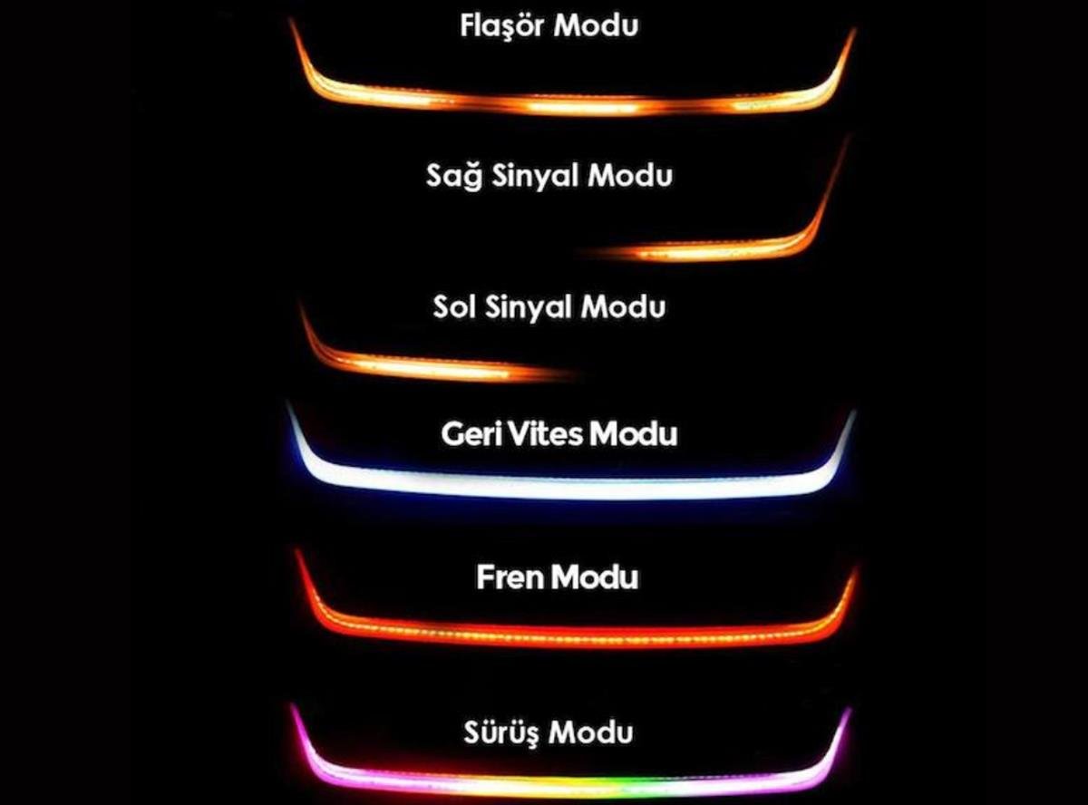 Bagaj Altı RGB Led Kayan Sinyalli 6 Fonksiyonlu Elastik Led 120 CM Selamlamalı Led