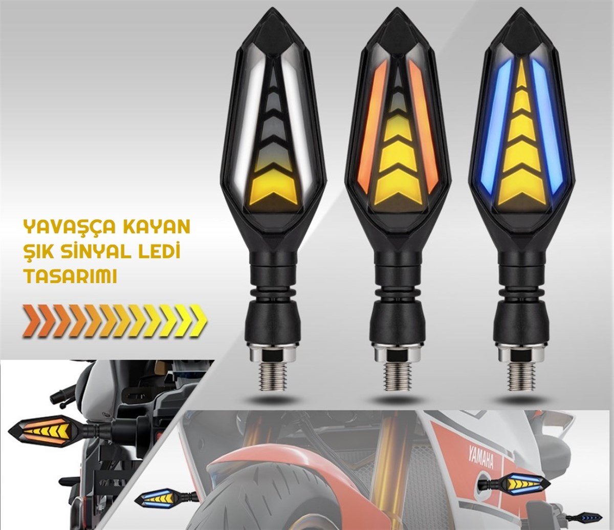 Çift Taraflı Motosiklet Sinyal Ledi Takımı DRL Gündüz Farı Kayar Sinyalli