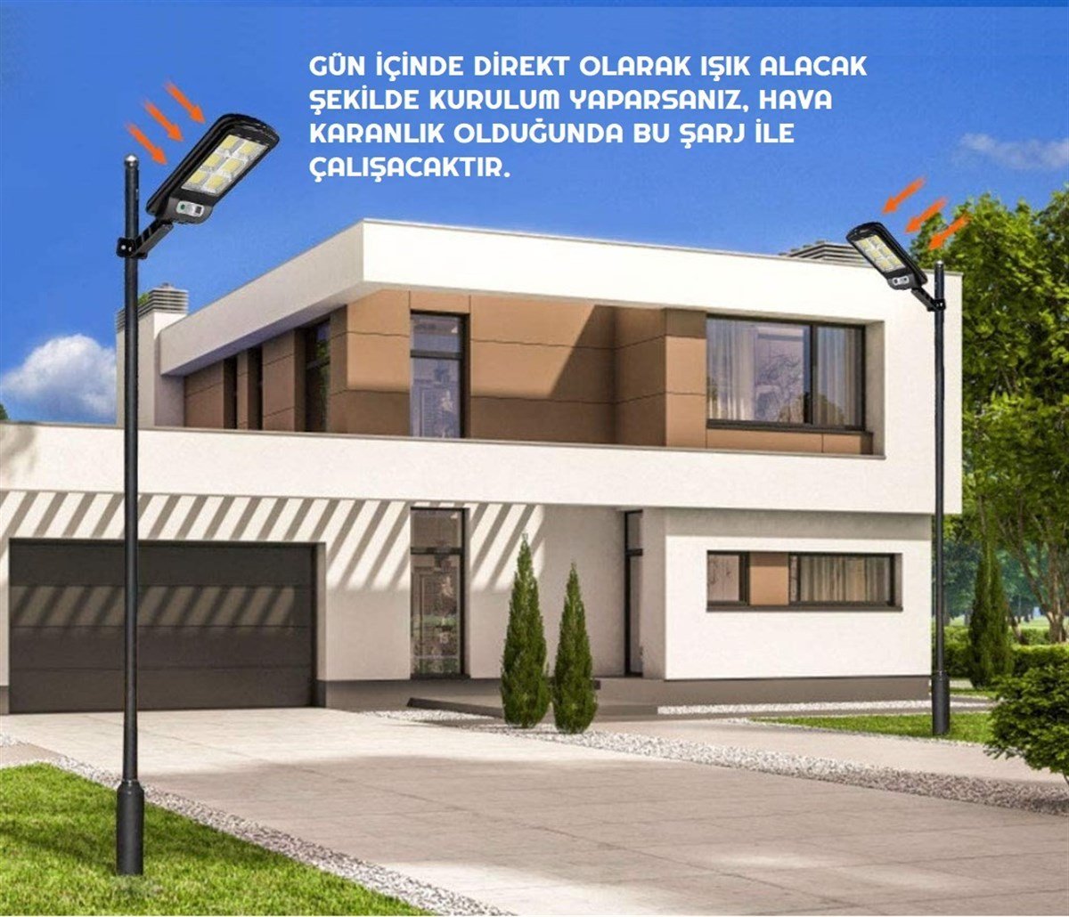 Hareket Sensörlü 120 LED Solar Bahçe Lambası 3 Modlu Dış Mekan Aydınlatma