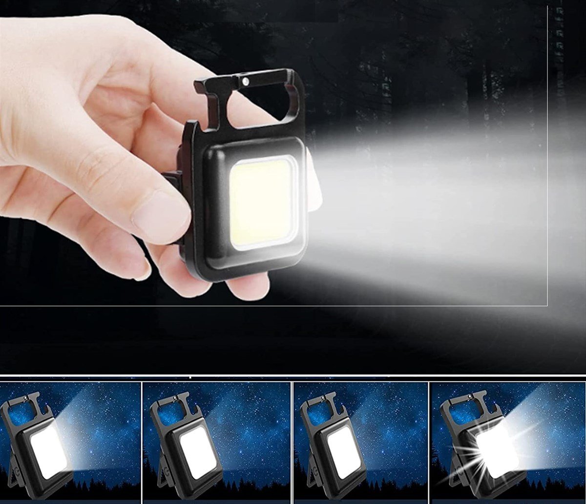 LED Anahtarlık El Feneri Şişe Açacağı USB’li Şarj Edilebilir Mıknatıslı 4 Işık Modlu