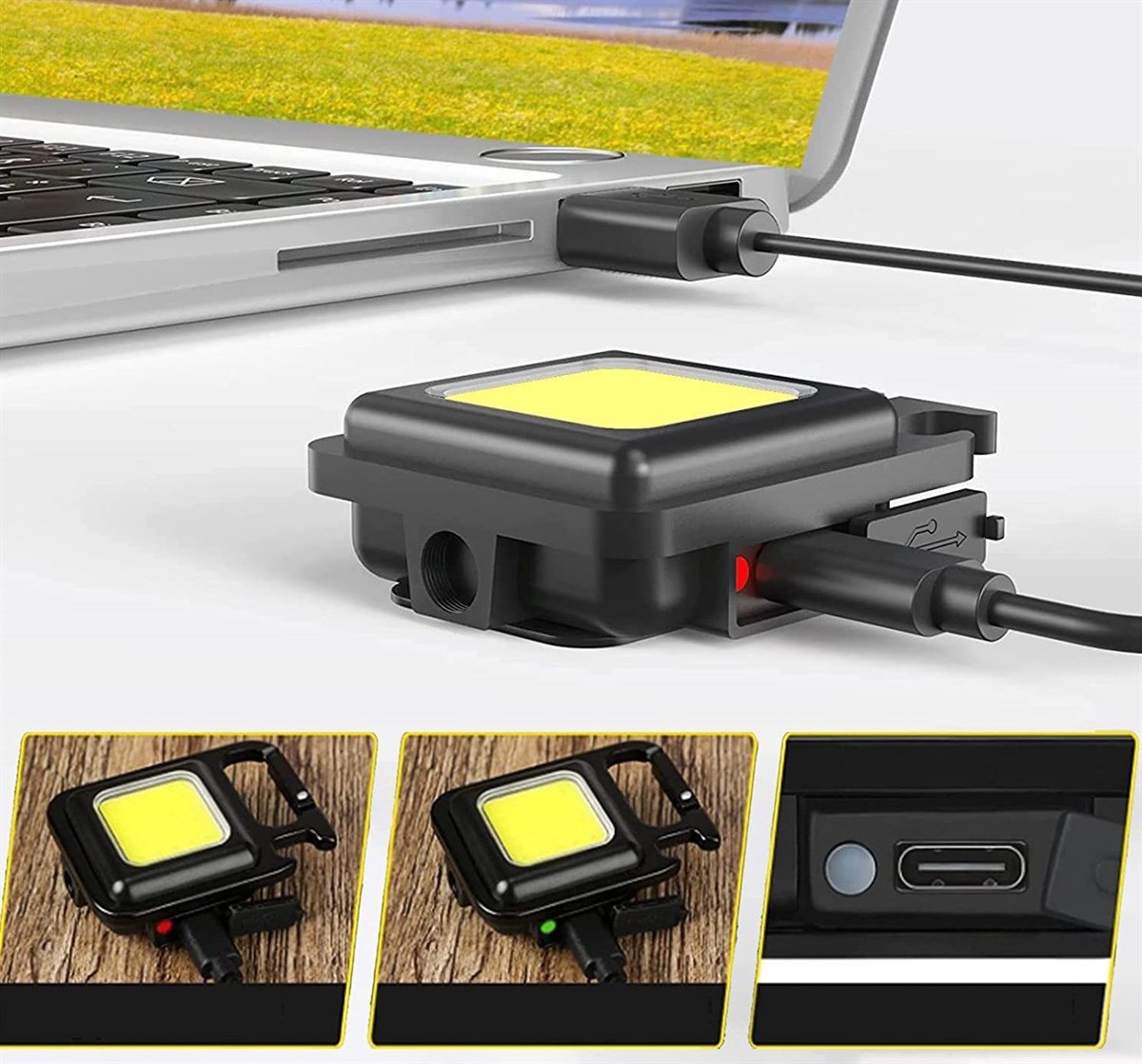 LED Anahtarlık El Feneri Şişe Açacağı USB’li Şarj Edilebilir Mıknatıslı 4 Işık Modlu