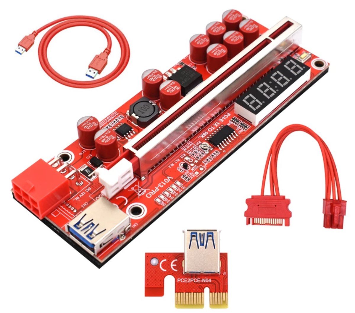 Sıcaklık ve Voltaj Göstergeli Riser V013 Pro Ekran Kartı Yükseltici PCI-E x16