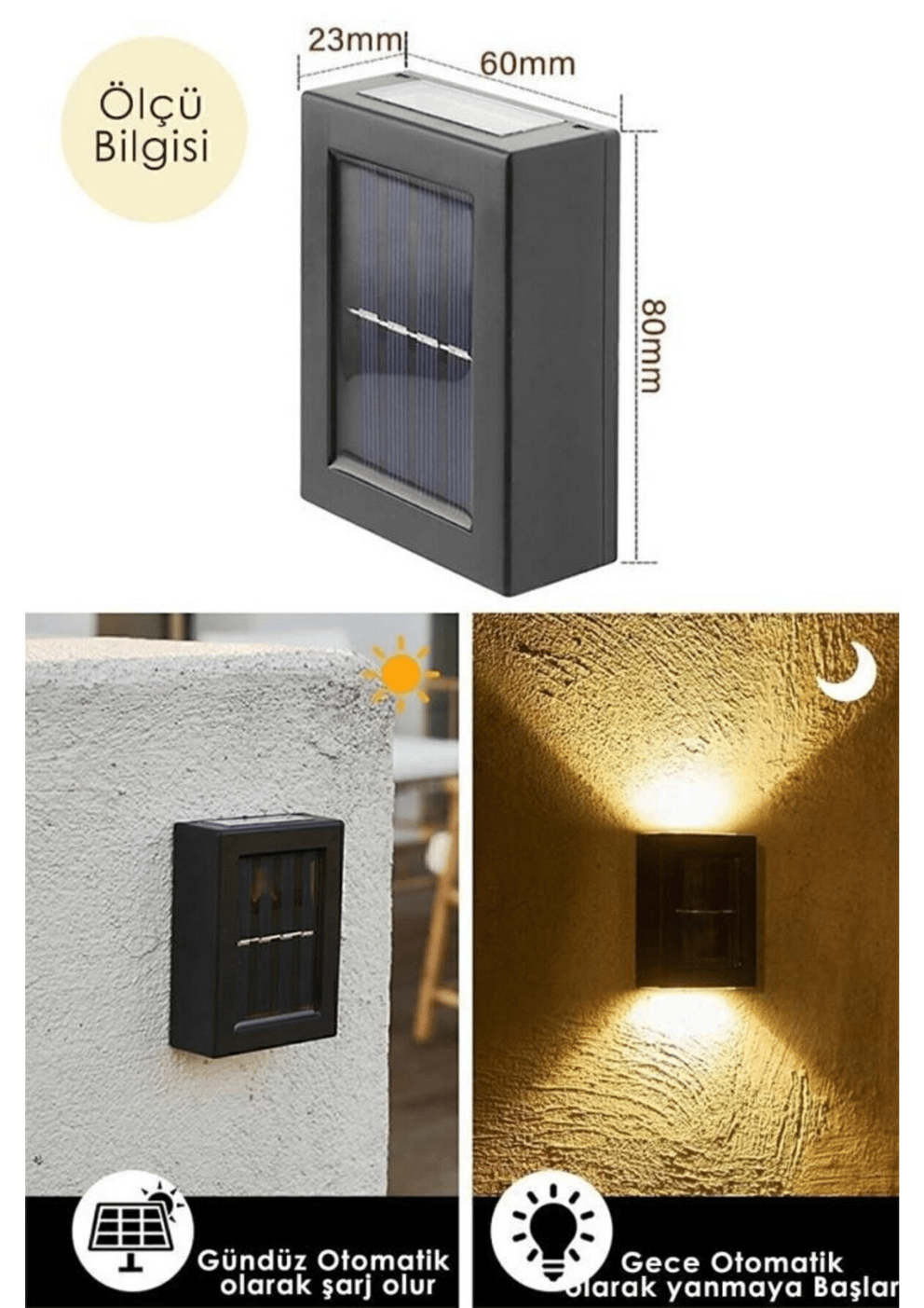 Tekli Yeni Model Solar Çift Taraflı Duvar Lambası Güneş Enerjili Aydınlatma Dekorasyon Aplik Işık