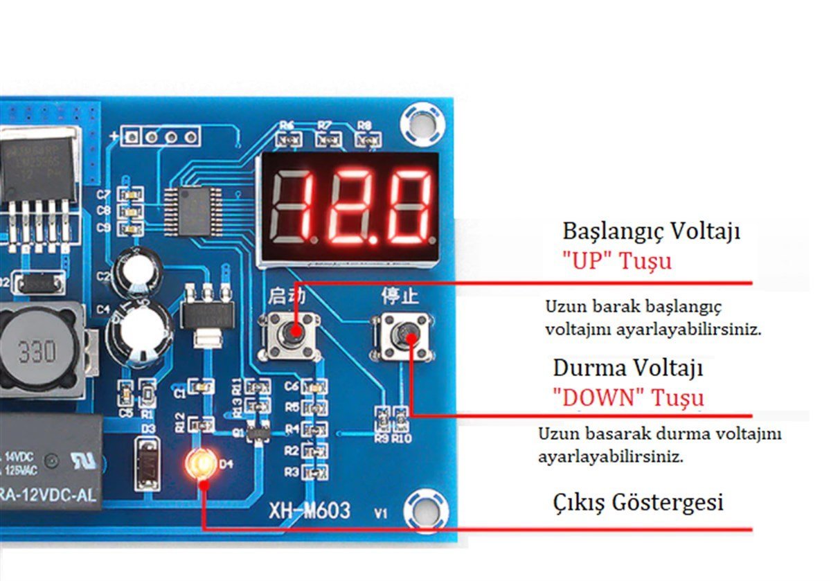 XH-M603 Jel Akü ve Lityum Pil Uyumlu Şarj Kontrol Devresi 12-24V