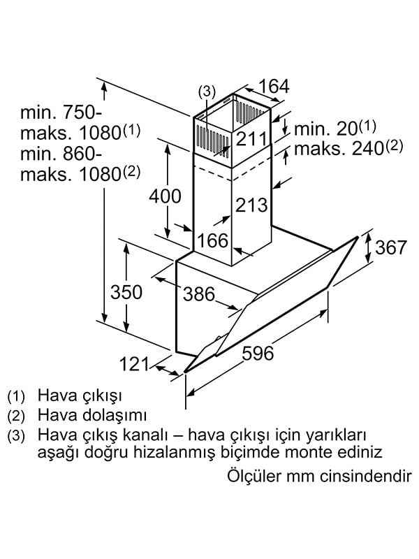 Bosch DWK65AD20R 60 cm Cam Davlumbaz Beyaz