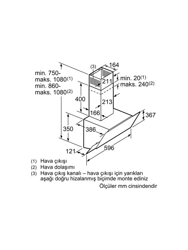 Bosch DWK68AK20T 60 cm Cam Davlumbaz Beyaz