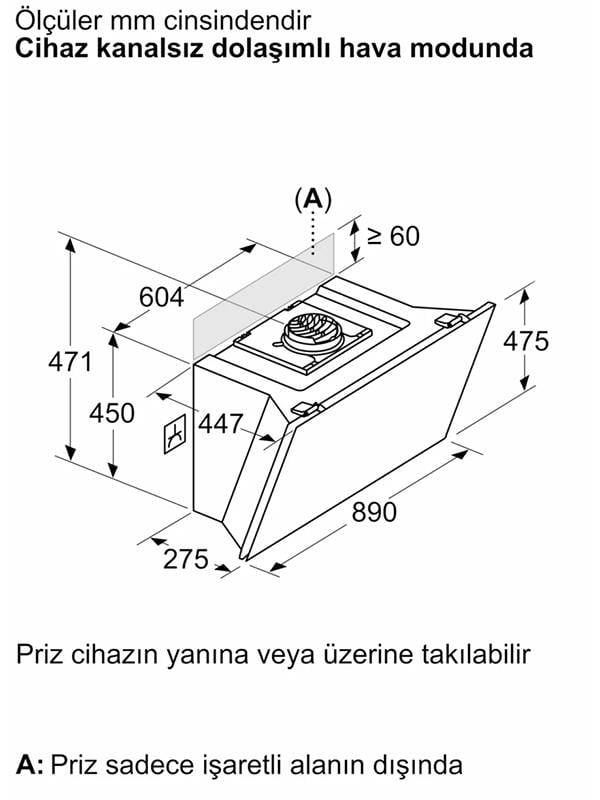 Bosch DWK91LT60 90 cm Duvar Tipi Davlumbaz Siyah Cam