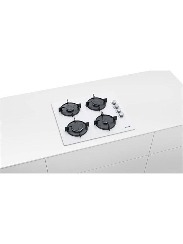 Bosch POP6C2O10O 60 cm Cam Ankastre Gazlı Ocak Beyaz