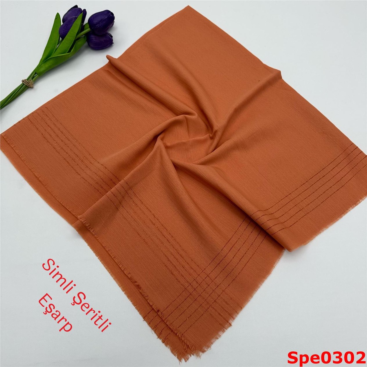 H-022 Simli Şeritli Pamuk Eşarp