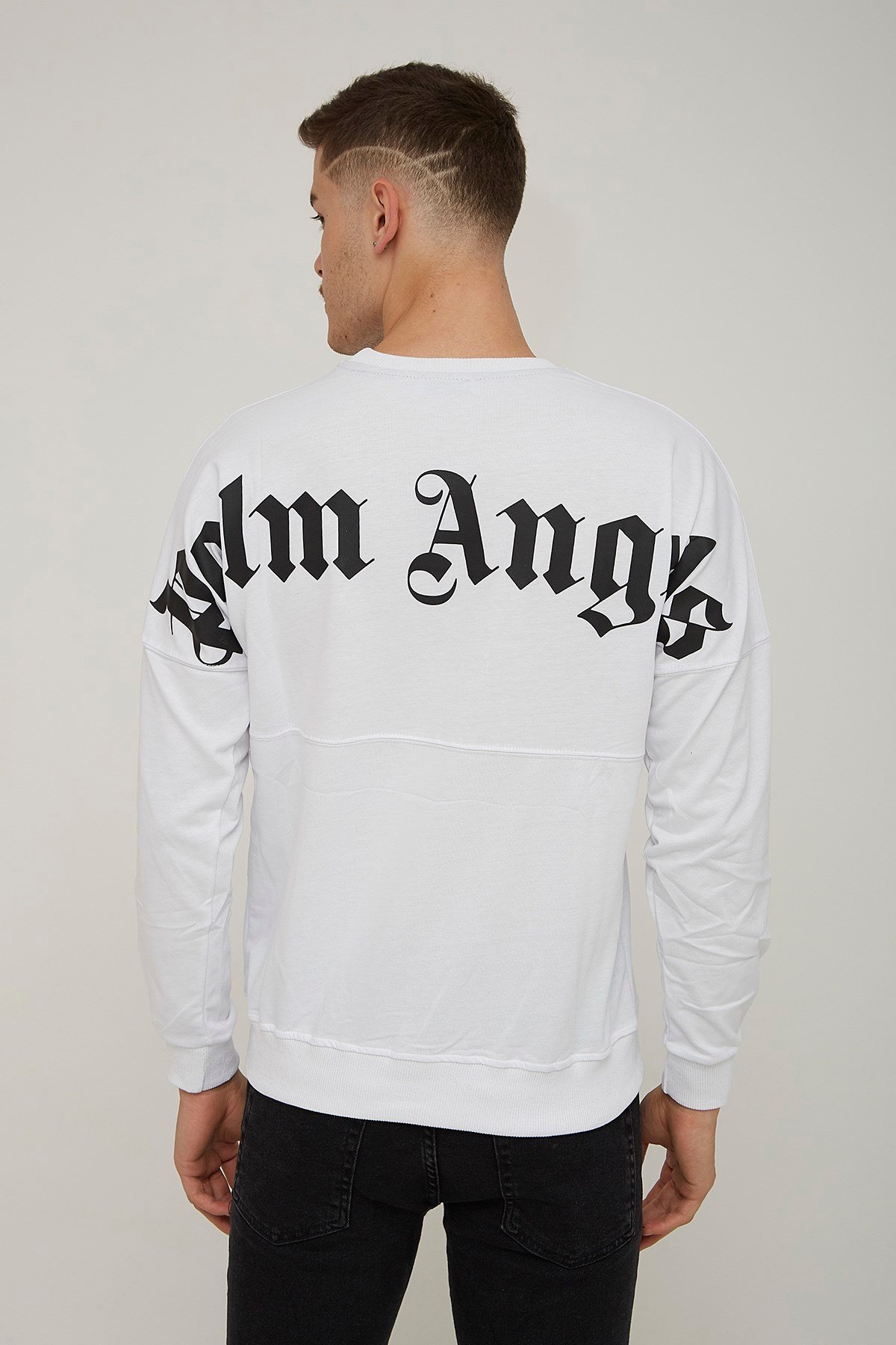 Erkek Beyaz Palm Angels Yazılı Oversize İki İplik Sweat