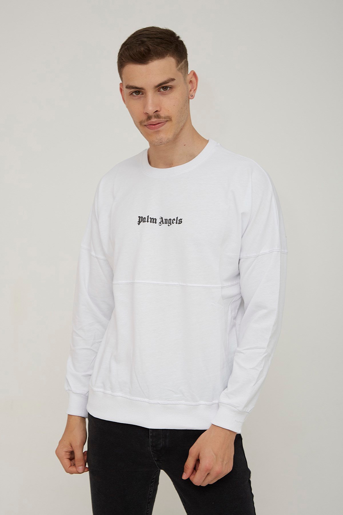 Erkek Beyaz Palm Angels Yazılı Oversize İki İplik Sweat