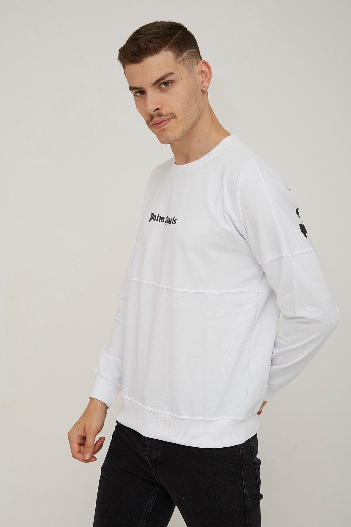 Erkek Beyaz Palm Angels Yazılı Oversize İki İplik Sweat