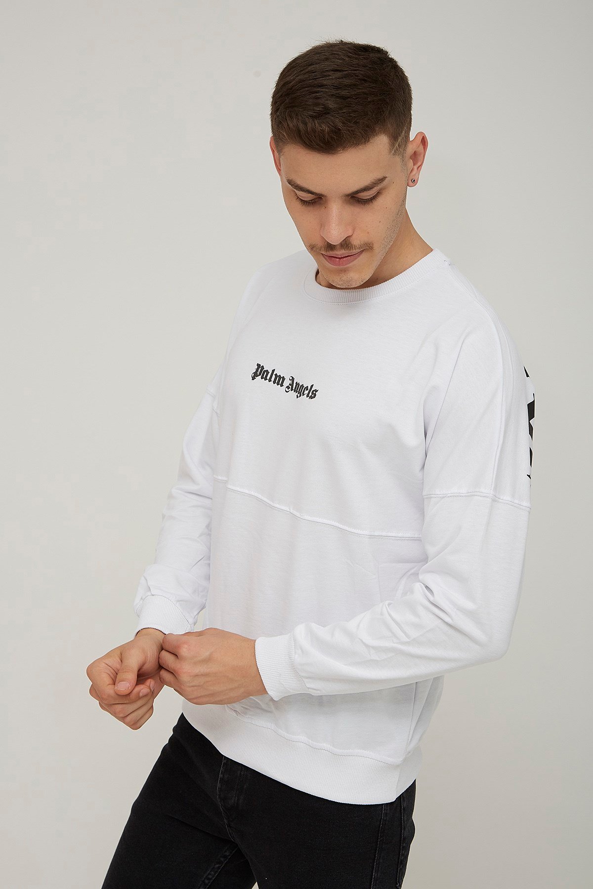 Erkek Beyaz Palm Angels Yazılı Oversize İki İplik Sweat