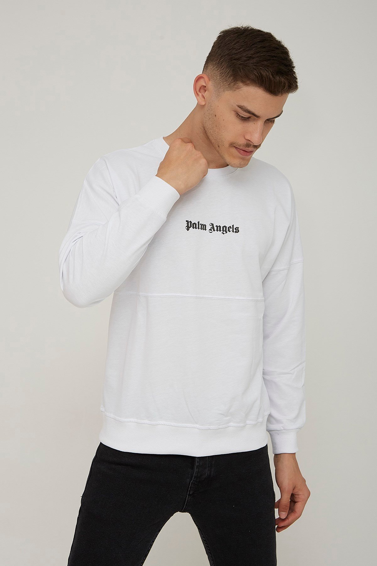 Erkek Beyaz Palm Angels Yazılı Oversize İki İplik Sweat