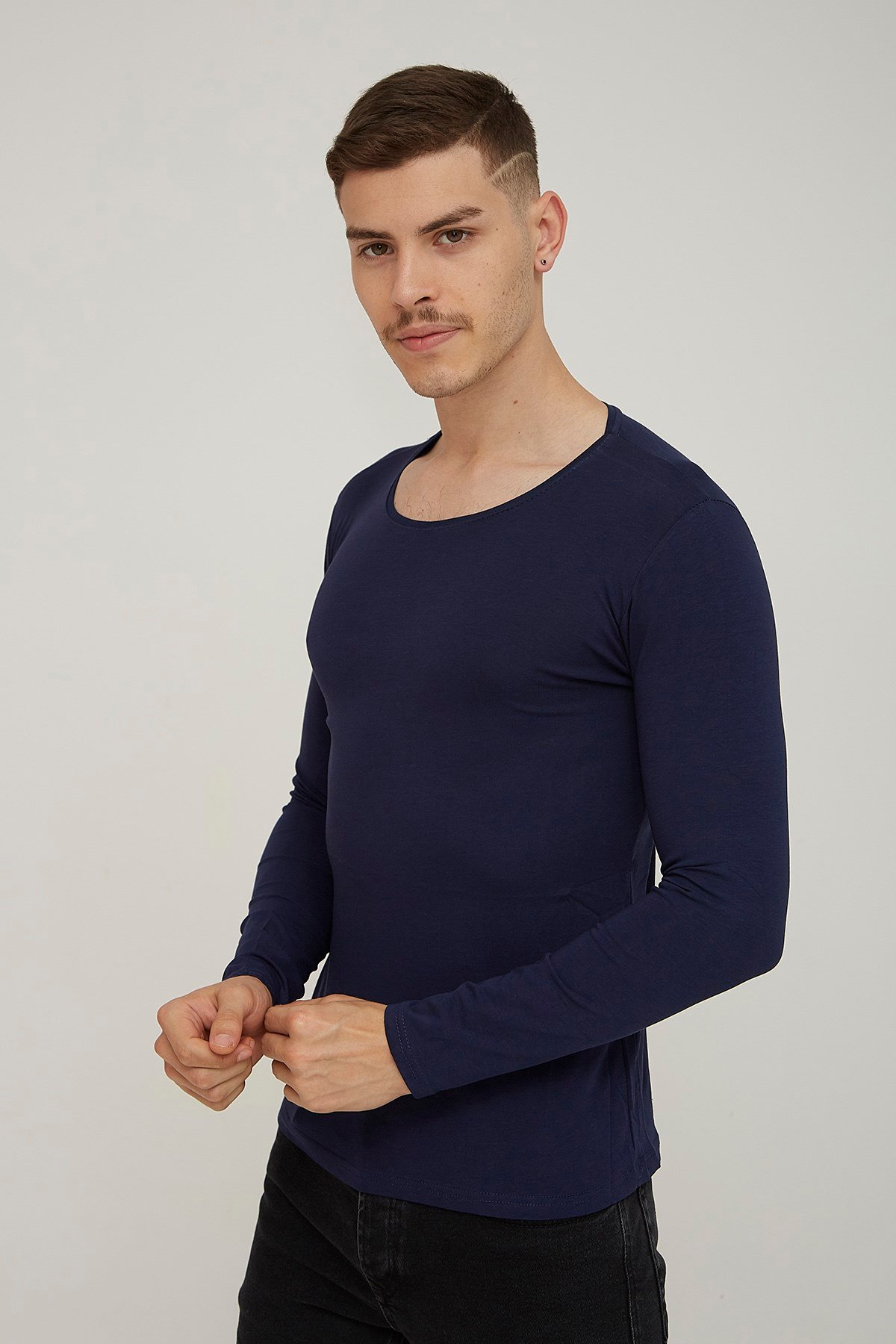 Erkek Lacivert Bisiklet Yaka Body
