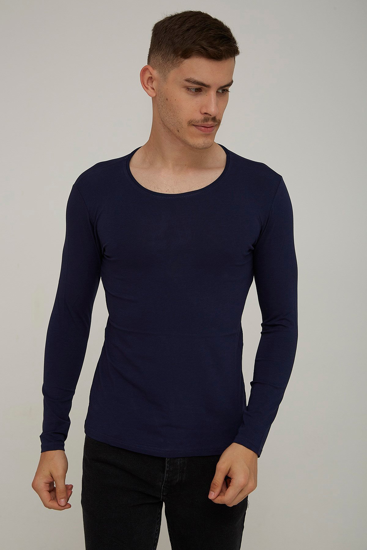 Erkek Lacivert Bisiklet Yaka Body