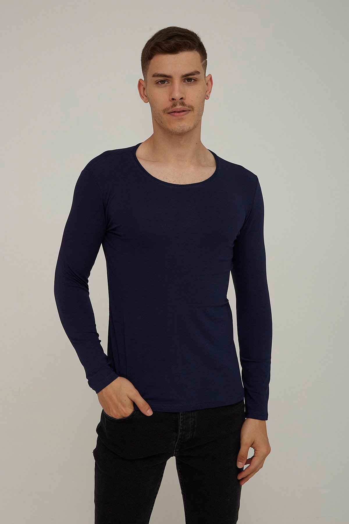 Erkek Lacivert Bisiklet Yaka Body