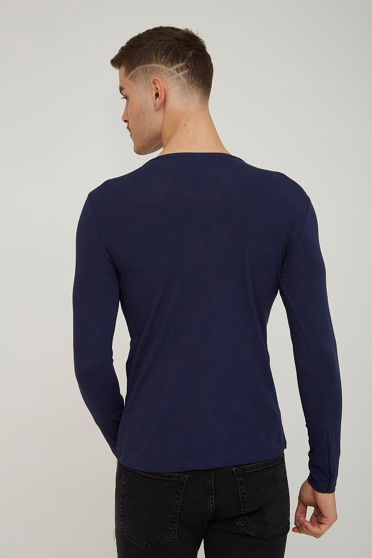 Erkek Lacivert Bisiklet Yaka Body