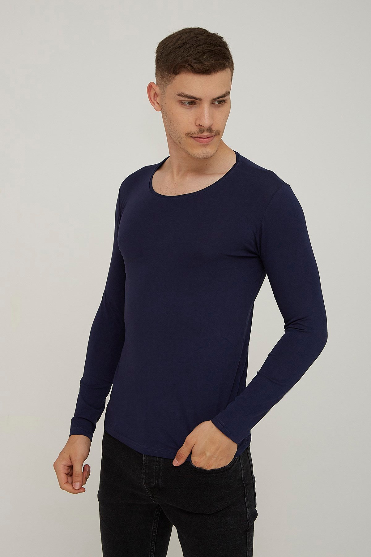 Erkek Lacivert Bisiklet Yaka Body