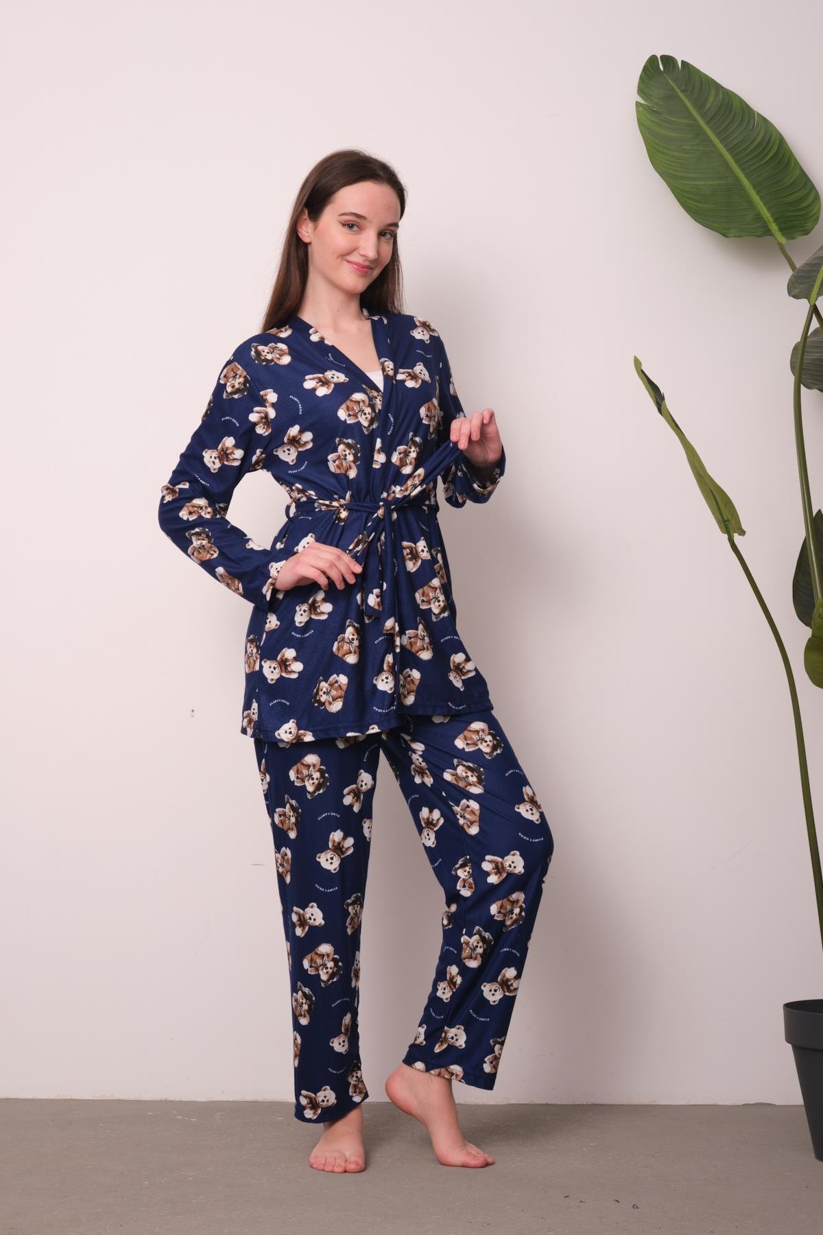 Kadın Lacivert Baskılı Pijama Takımı
