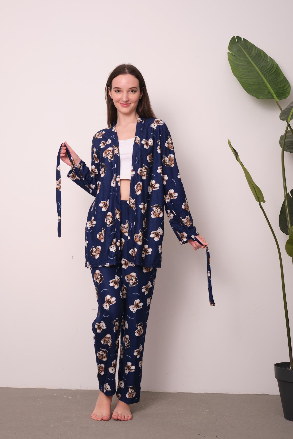 Kadın Lacivert Baskılı Pijama Takımı
