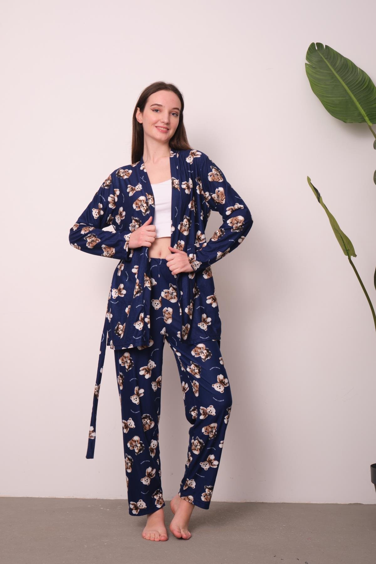 Kadın Lacivert Baskılı Pijama Takımı