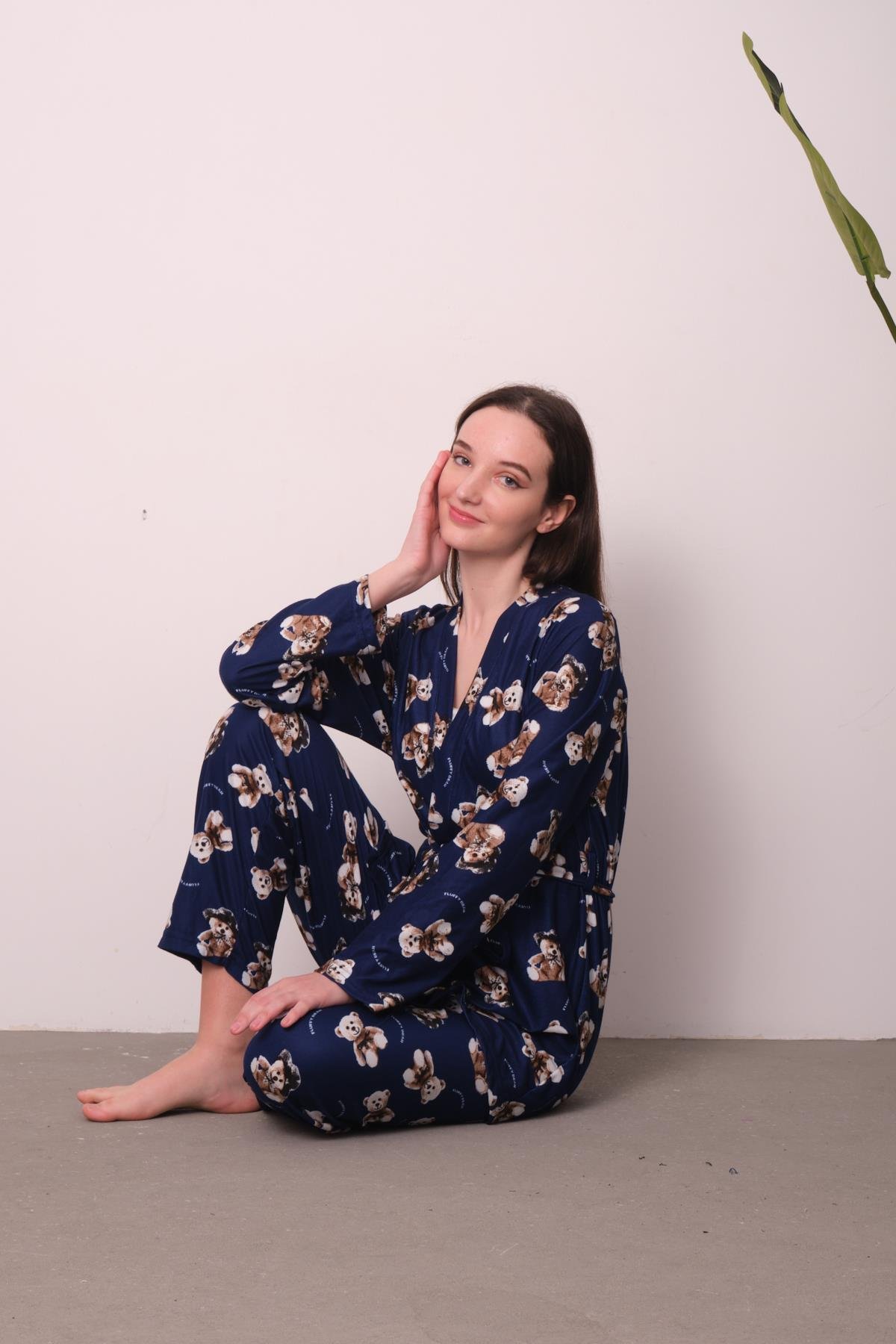 Kadın Lacivert Baskılı Pijama Takımı