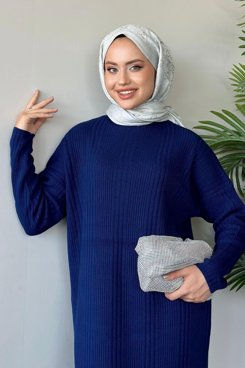 Kadın Lacivert Kaşkorse Triko Elbise