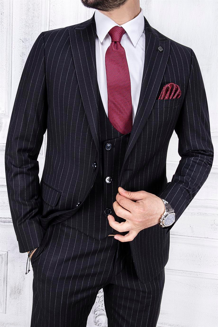 SLİM FİT GUCCİ MODEL SİVRİ YAKA 2 DÜĞME ÇİFT YIRTMAÇ YELEKLİ 6 DROP TK
