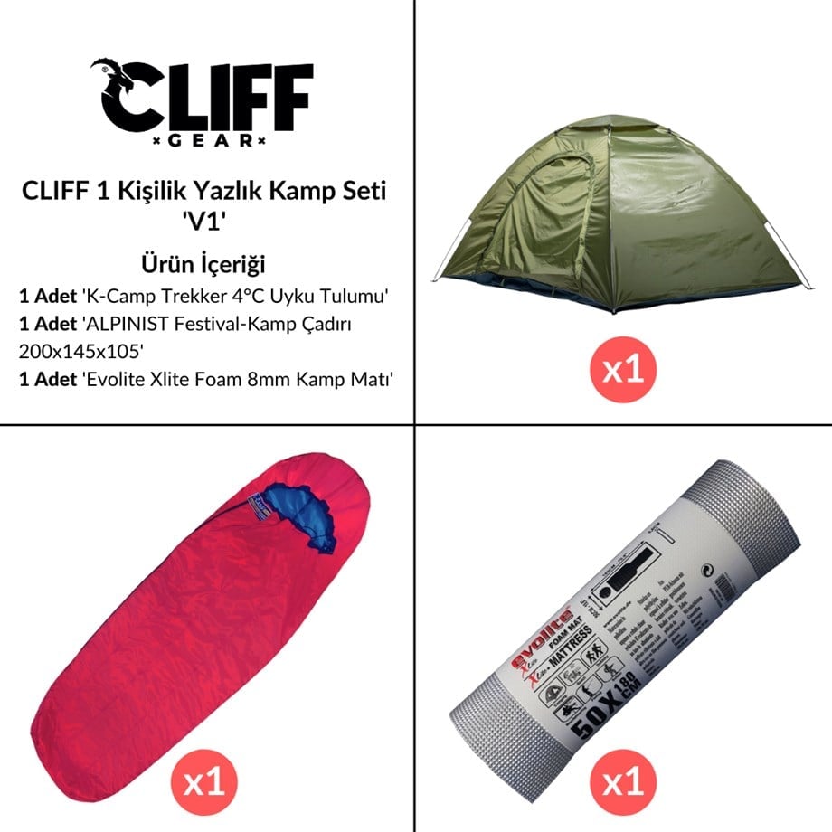 Cliff 1 Kişilik Yazlık Kamp Seti 'V1'